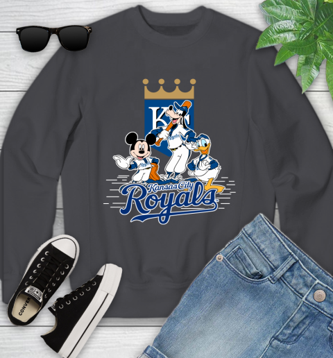 MLB Kansas City Royals Mickey Mouse Donald Duck Goofy Baseball T Shirt Youth Sweatshirt 5
