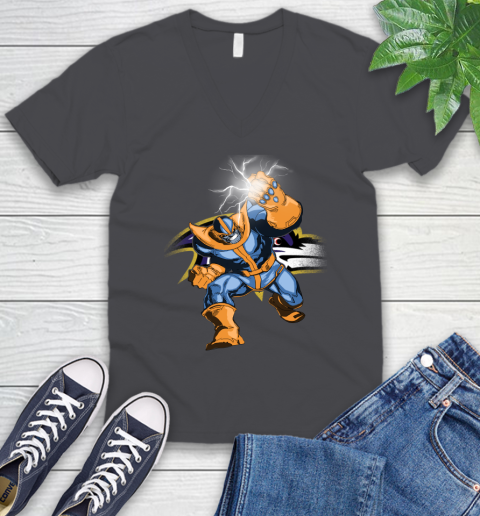 Baltimore Ravens NFL Football Thanos Avengers Infinity War Marvel V-Neck T-Shirt 4
