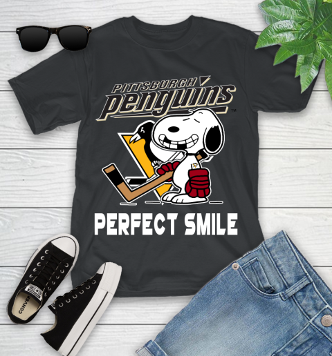 NHL Pittsburgh Penguins Snoopy Perfect Smile The Peanuts Movie Hockey T Shirt Youth T-Shirt