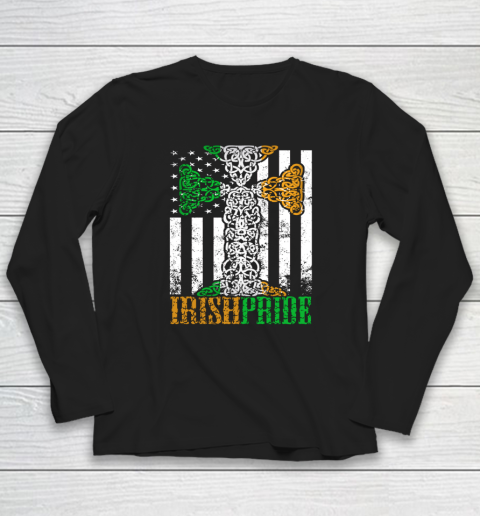 Irish Pride American Flag Celtic Cross Long Sleeve T-Shirt
