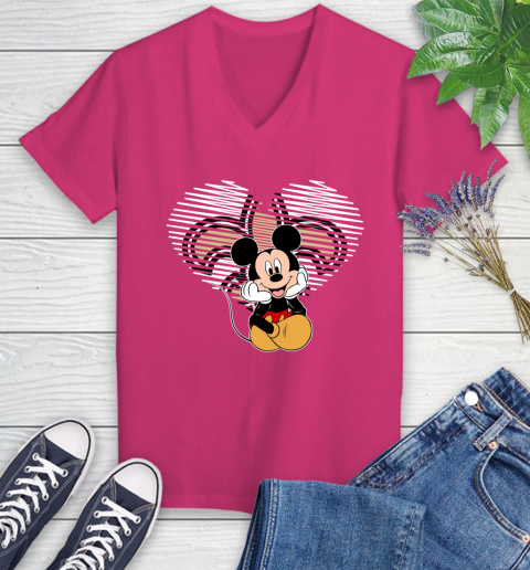 NFL New Orleans Saints The Heart Mickey Mouse Disney Football T Shirt_000 Women's V-Neck T-Shirt 9