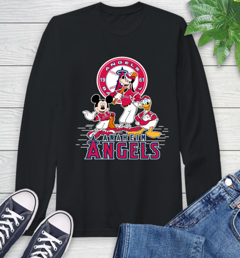 MLB Los Angeles Angels Mickey Mouse Donald Duck Goofy Baseball T Shirt Long Sleeve T-Shirt