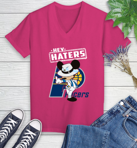NBA Hey Haters Mickey Basketball Sports Indiana Pacers Women's V-Neck T-Shirt 9