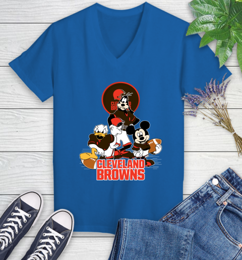NFL Cleveland Browns Mickey Mouse Donald Duck Goofy Football Shirt Women's V-Neck T-Shirt 10
