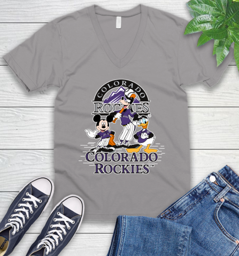 MLB Colorado Rockies Mickey Mouse Donald Duck Goofy Baseball T Shirt V-Neck T-Shirt 3
