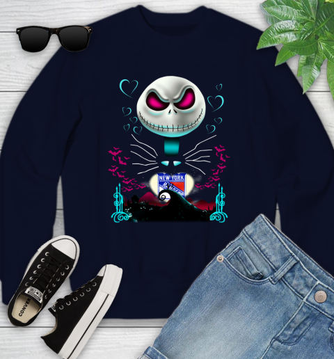 NHL New York Rangers Jack Skellington Sally The Nightmare Before Christmas Hockey Youth Sweatshirt 2