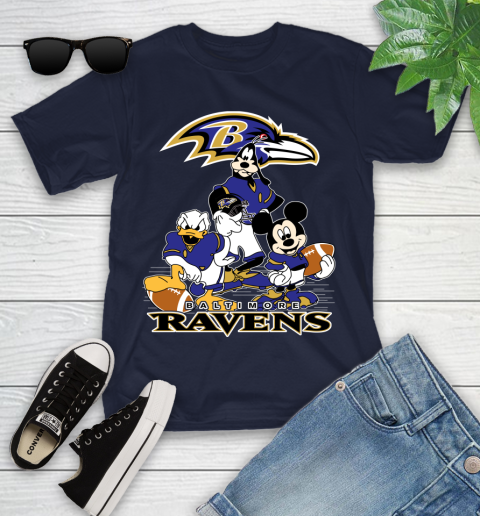 NFL Baltimore Ravens Mickey Mouse Donald Duck Goofy Football Shirt Youth T-Shirt 2