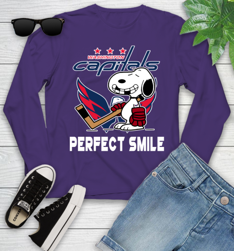 NHL Washington Capitals Snoopy Perfect Smile The Peanuts Movie Hockey T Shirt Youth Long Sleeve 4