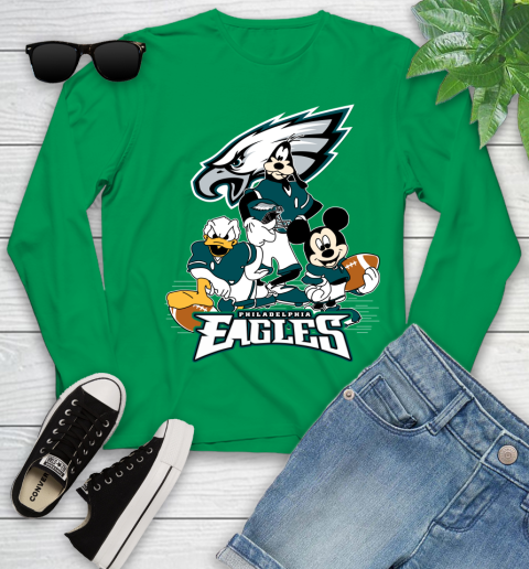 NFL Philadelphia Eagles Mickey Mouse Donald Duck Goofy Football Shirt Youth Long Sleeve 7