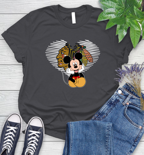 NHL Chicago Blackhawks Carolina Hurricanes The Heart Mickey Mouse Disney Hockey Women's T-Shirt 8