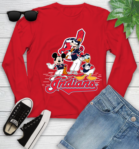 MLB Cleveland Indians Mickey Mouse Donald Duck Goofy Baseball T Shirt Youth Long Sleeve 11