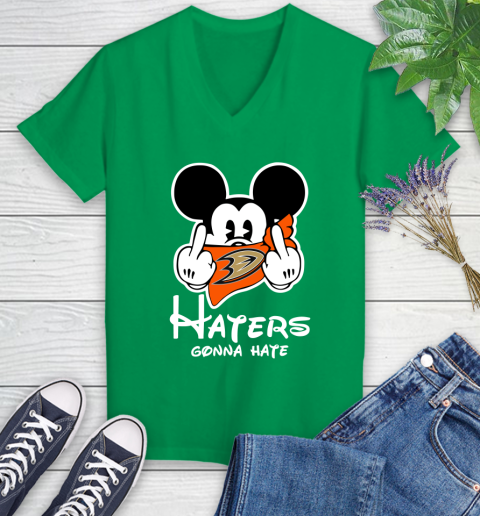 NHL Anaheim Ducks Haters Gonna Hate Mickey Mouse Disney Hockey T Shirt Women's V-Neck T-Shirt 5