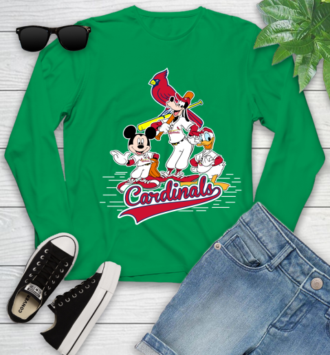 MLB St.Louis Cardinals Mickey Mouse Donald Duck Goofy Baseball T Shirt Youth Long Sleeve 7