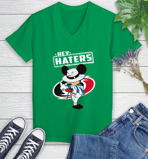 NHL Hey Haters Mickey Hockey Sports Carolina Hurricanes Women's V-Neck T-Shirt 5