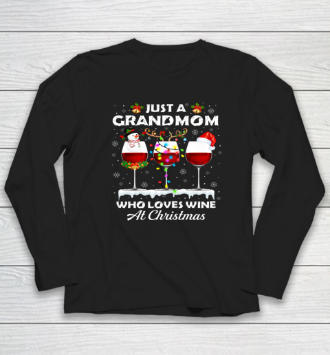 Just A Grandmom Who Loves Wine Christmas Pajama Matching Long Sleeve T-Shirt