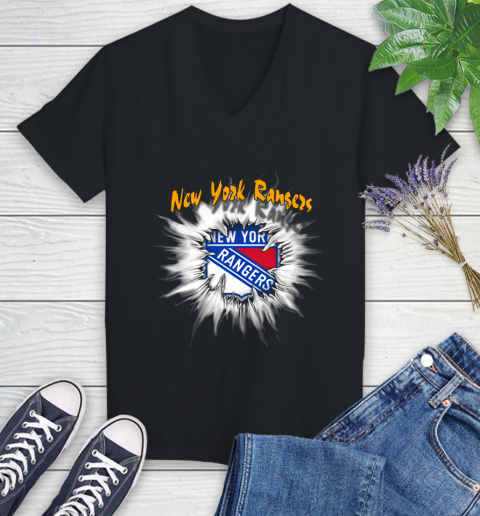 New York Rangers NHL Hockey Adoring Fan Rip Sports Women's V-Neck T-Shirt