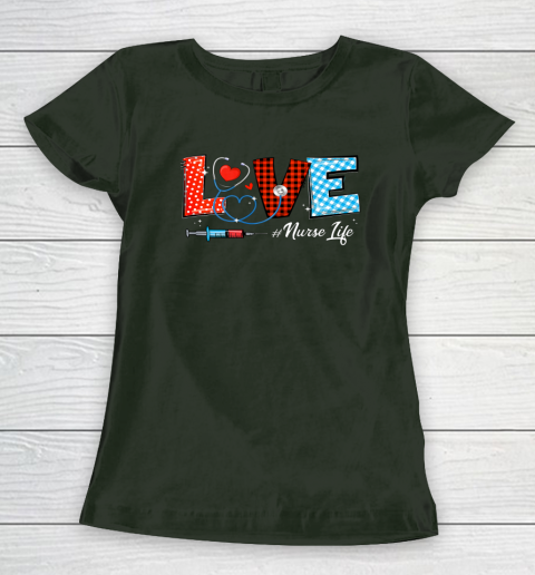 Love Nurselife Valentine Nurse Leopard Print Plaid Heart Women's T-Shirt 3