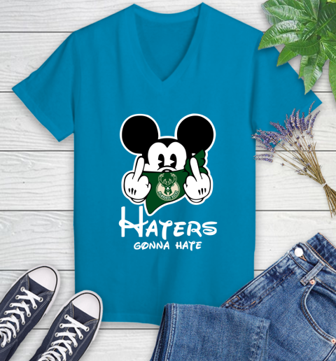 NBA Milwaukee Bucks Haters Gonna Hate Mickey Mouse Disney Basketball T Shirt Women's V-Neck T-Shirt 7