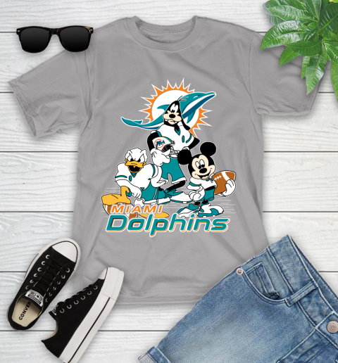 NFL Miami Dolphins Mickey Mouse Donald Duck Goofy Football Shirt Youth T-Shirt 4