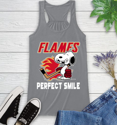 NHL Calgary Flames Snoopy Perfect Smile The Peanuts Movie Hockey T Shirt Racerback Tank 4
