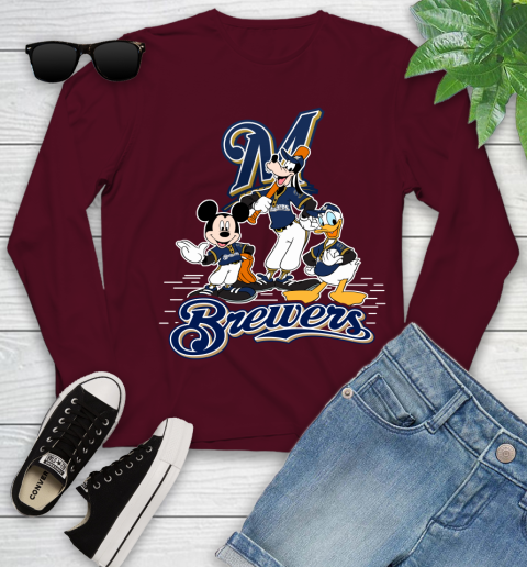 MLB Milwaukee Brewers Mickey Mouse Donald Duck Goofy Baseball T Shirt Youth Long Sleeve 6