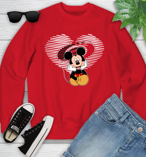 NHL Carolina Hurricanes The Heart Mickey Mouse Disney Hockey Youth Sweatshirt 8