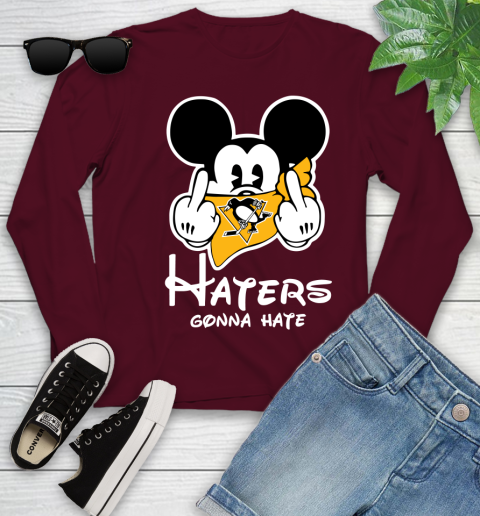 NHL Pittsburgh Penguins Haters Gonna Hate Mickey Mouse Disney Hockey T Shirt Youth Long Sleeve 6