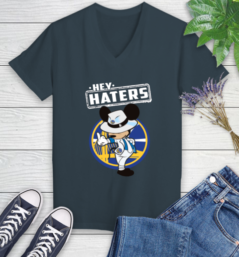 NBA Hey Haters Mickey Basketball Sports Golden State Warriors Women's V-Neck T-Shirt 8