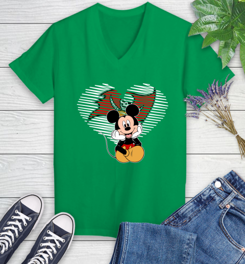 NFL Tampa Bay Buccaneers The Heart Mickey Mouse Disney Football T Shirt_000 Women's V-Neck T-Shirt 5