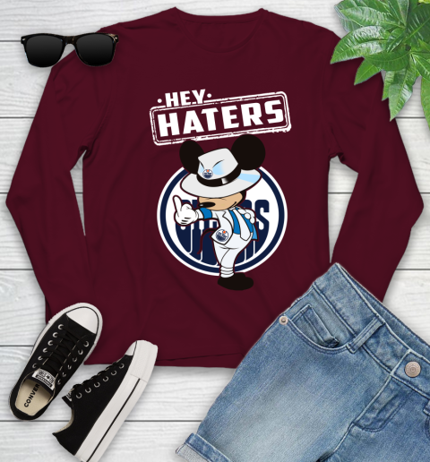 NHL Hey Haters Mickey Hockey Sports Edmonton Oilers Youth Long Sleeve 6