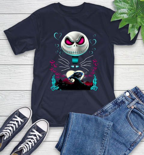 NFL Carolina Panthers Jack Skellington Sally The Nightmare Before Christmas Football T-Shirt 3