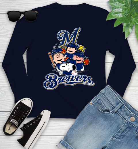 MLB Milwaukee Brewers Snoopy Charlie Brown Woodstock The Peanuts Movie Baseball T Shirt_000 Youth Long Sleeve 2