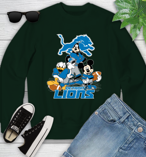 NFL Detroit Lions Mickey Mouse Donald Duck Goofy Football Shirt Youth Sweatshirt 9