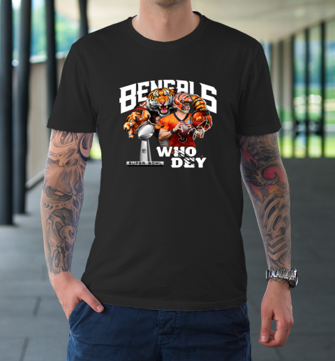Cincinnati Bengals 9 Joe Burrow Who Dey Champion Super Bowl Signature T-Shirt