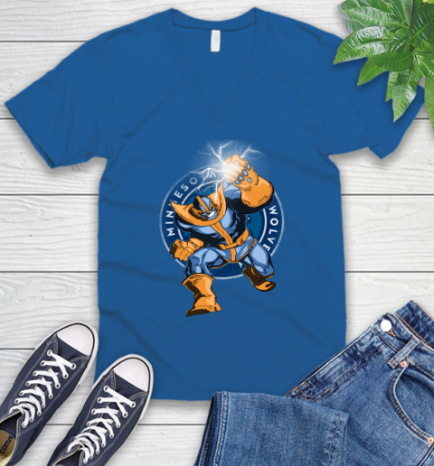 Minnesota Timberwolves NBA Basketball Thanos Avengers Infinity War Marvel V-Neck T-Shirt 5