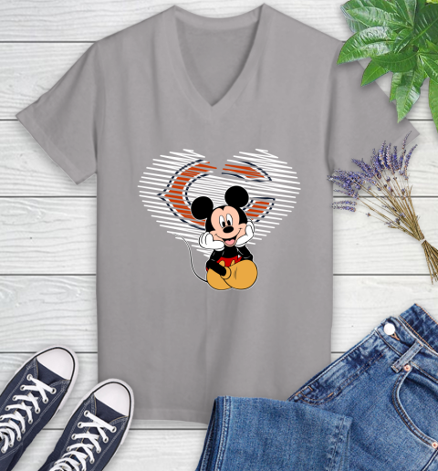 NFL Chicago Bears The Heart Mickey Mouse Disney Football T Shirt_000 Women's V-Neck T-Shirt 4