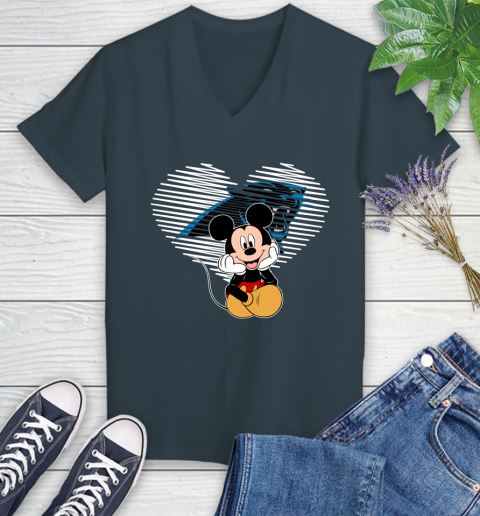 NFL Carolina Panthers The Heart Mickey Mouse Disney Football T Shirt_000 Women's V-Neck T-Shirt 8