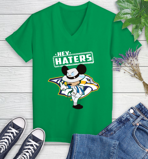 NHL Hey Haters Mickey Hockey Sports Nashville Predators Women's V-Neck T-Shirt 5