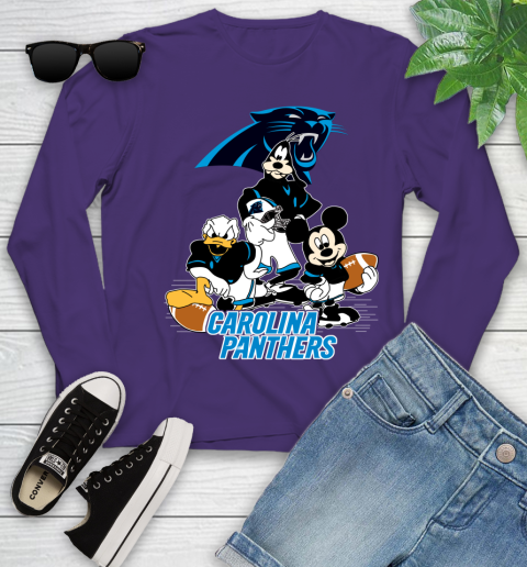 NFL Carolina Panthers Mickey Mouse Donald Duck Goofy Football Shirt Youth Long Sleeve 4