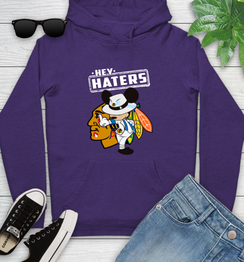 NHL Hey Haters Mickey Hockey Sports Chicago Blackhawks Youth Hoodie 5