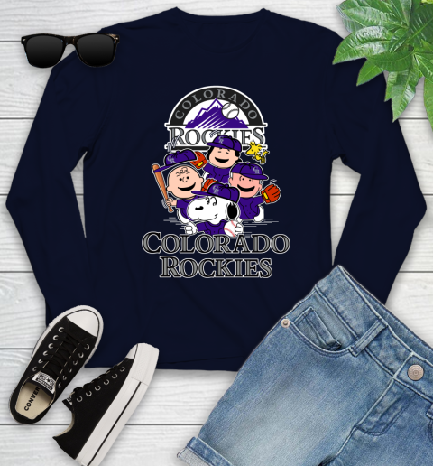 MLB Colorado Rockies Snoopy Charlie Brown Woodstock The Peanuts Movie Baseball T Shirt_000 Youth Long Sleeve 2