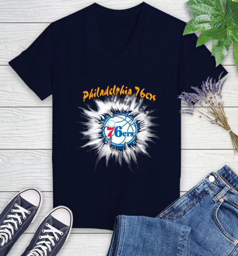 Philadelphia 76ers NBA Basketball Rip Sports Women's V-Neck T-Shirt 2