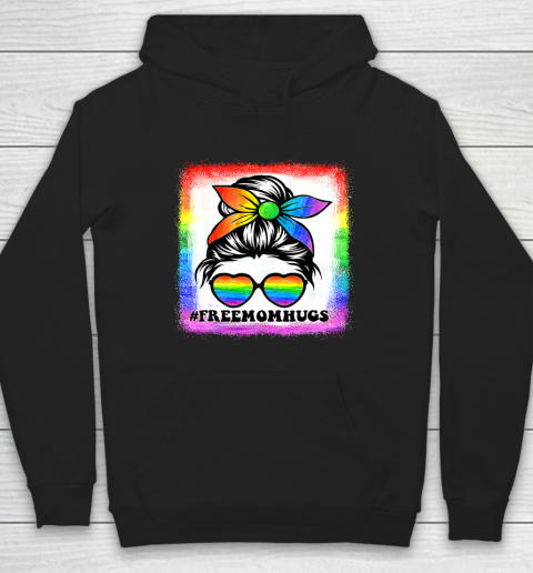 Free Mom Hugs Bleached Rainbow Messy Bun LGBT Pride Hoodie