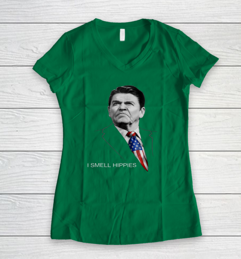 I Smell Hippies Ronald Reagan Conservative Women's V-Neck T-Shirt 3