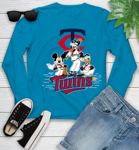 MLB Minnesota Twins Mickey Mouse Donald Duck Goofy Baseball T Shirt Youth Long Sleeve 8