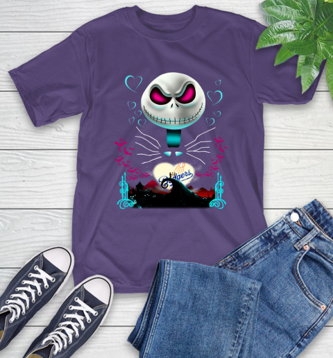 MLB Los Angeles Dodgers Jack Skellington Sally The Nightmare Before Christmas Baseball T-Shirt 5