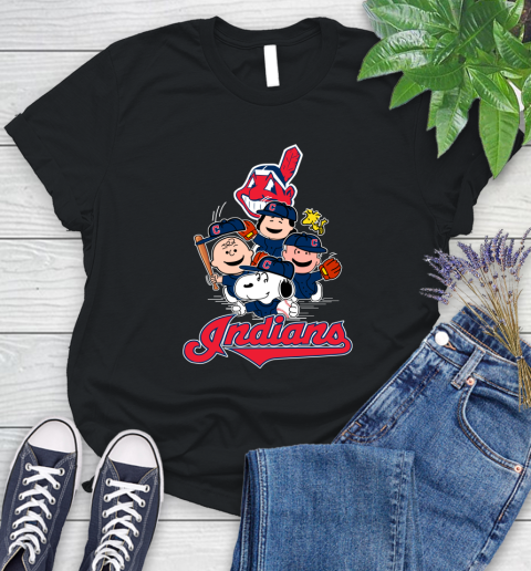 MLB Cleveland Indians Snoopy Charlie Brown Woodstock The Peanuts Movie Baseball T Shirt_000 Women's T-Shirt