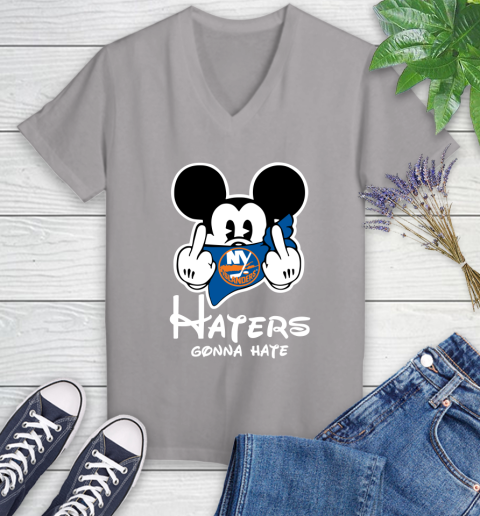 NHL New York Islanders Haters Gonna Hate Mickey Mouse Disney Hockey T Shirt Women's V-Neck T-Shirt 4