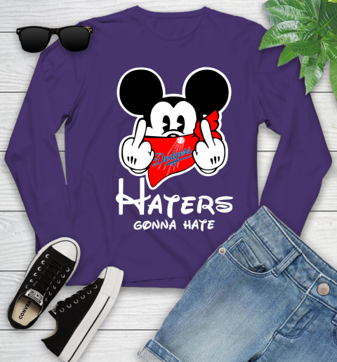 MLB Los Angeles Dodgers Haters Gonna Hate Mickey Mouse Disney Baseball T Shirt_000 Youth Long Sleeve 4
