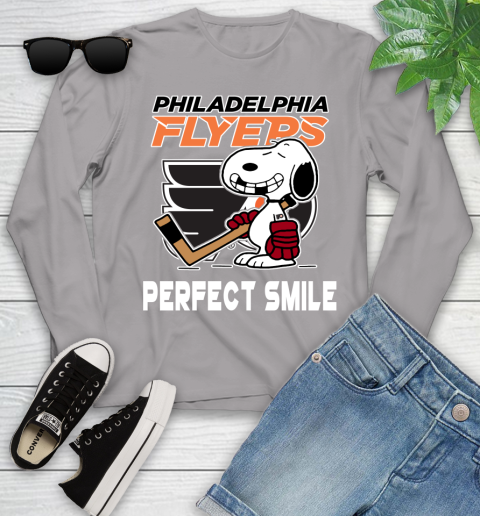 NHL Philadelphia Flyers Snoopy Perfect Smile The Peanuts Movie Hockey T Shirt Youth Long Sleeve 5